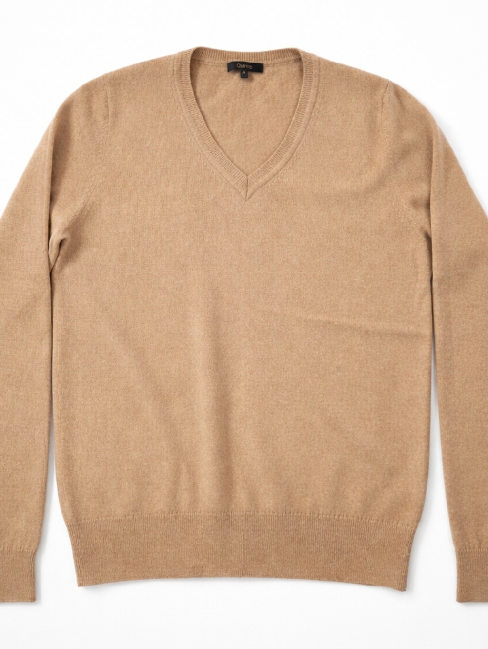 Quince 100% Cashmere V Neck Sweater Beige Soft Knit Size M